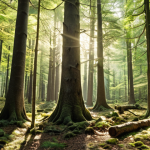 ** A mixed forest in Germany, showcasing diverse tree species like oak, beech, and fir. Sunlight filters through the canopy. Some deadwood is visible on the forest floor, teeming with insects and fungi.

**