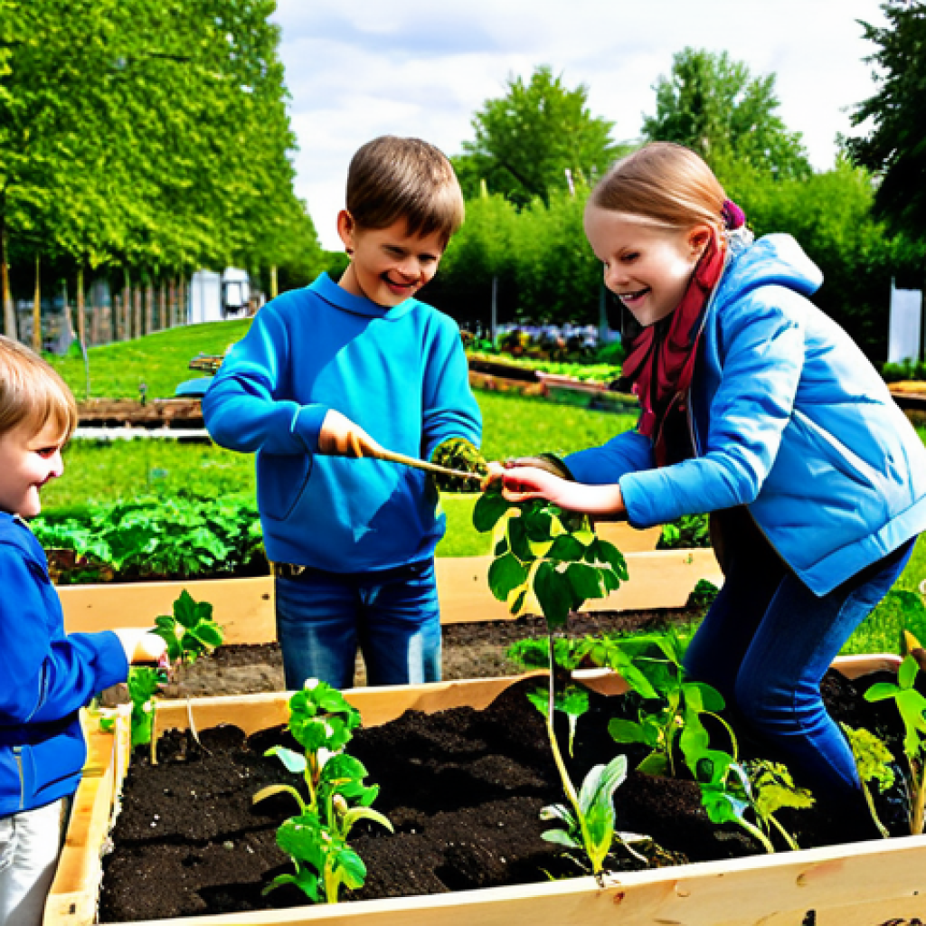 Children Gardening**
"A group of children, around 8-10 years old, planting saplings in a community garden in Berlin, Germany. The children are wearing appropriate, weather-suitable clothing, such as jeans, t-shirts, and jackets. They are smiling and engaged in the activity. In the background, there are raised garden beds and other adults supervising. The scene is bright and cheerful, capturing the joy of children connecting with nature. Fully clothed, safe for work, appropriate content, family-friendly, perfect anatomy, correct proportions, natural pose, well-formed hands, proper finger count, natural body proportions, professional photography, high quality."
**