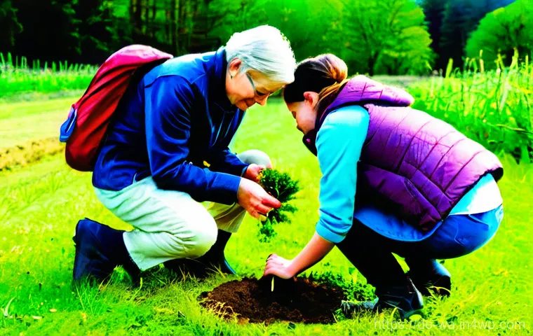 탄소 격리 식재 프로젝트의 자원 활용 극대화 방안 - **Prompt:** A close-up shot of a carefully managed soil section within a new tree planting project i...