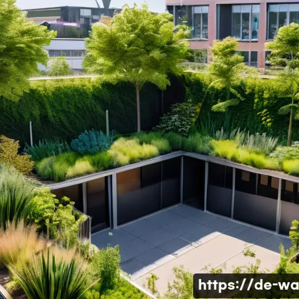 탄소 격리 식재 프로젝트의 정부 지원 정책 - A vibrant urban rooftop garden in a German city during summer, featuring diverse drought-resistant t...