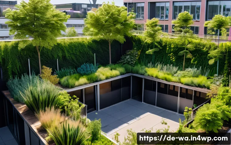 탄소 격리 식재 프로젝트의 정부 지원 정책 - A vibrant urban rooftop garden in a German city during summer, featuring diverse drought-resistant t...