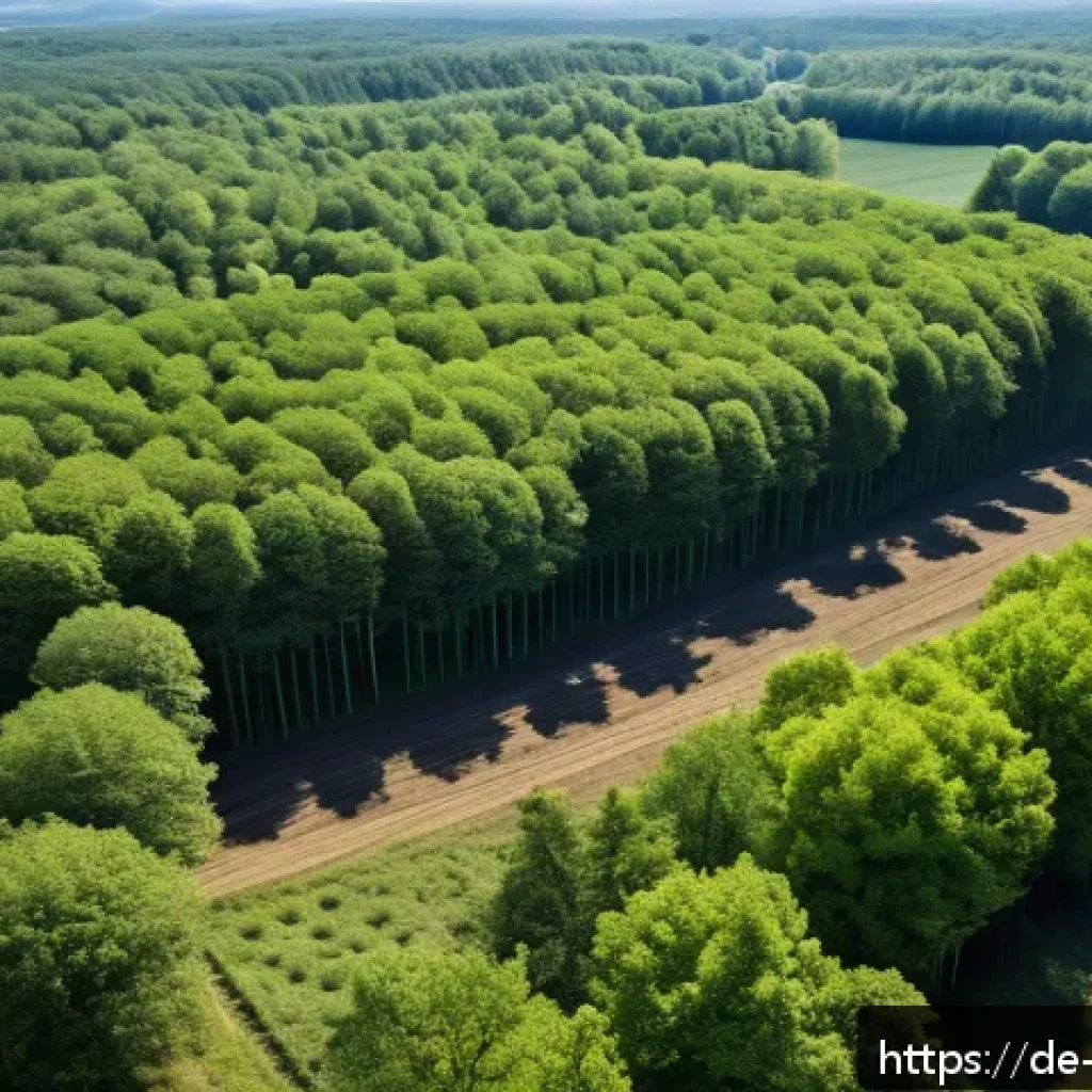 탄소 격리 식재의 성공적인 실행을 위한 체크리스트 - A detailed aerial view of a sustainable reforestation project in a temperate German forest during sp...