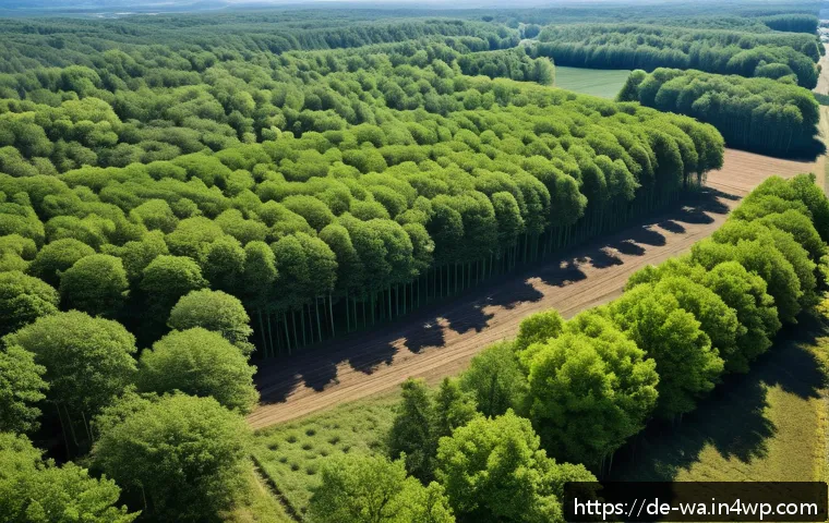 탄소 격리 식재의 성공적인 실행을 위한 체크리스트 - A detailed aerial view of a sustainable reforestation project in a temperate German forest during sp...