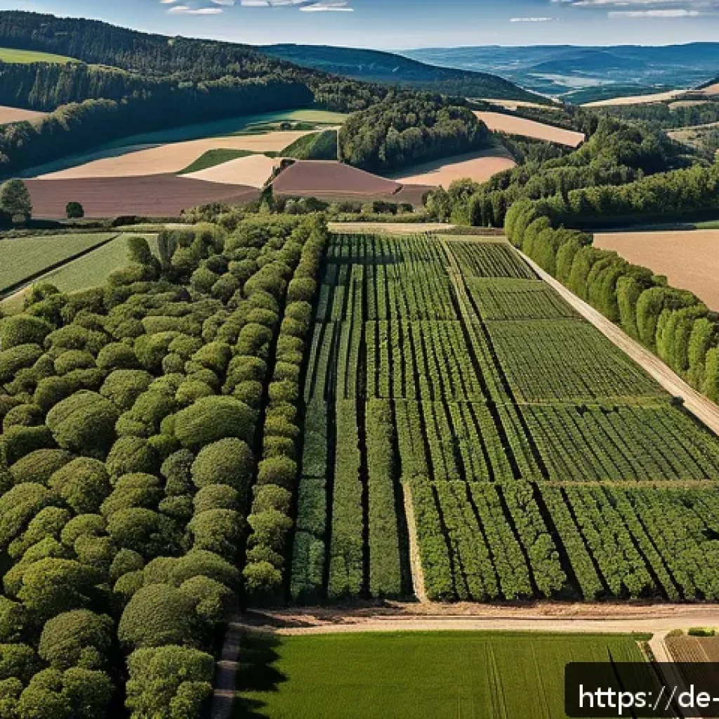 탄소 격리 식재 프로젝트의 자원 활용 최적화 방안 - A detailed aerial view of a large reforestation area in southern Germany featuring a diverse multipu...
