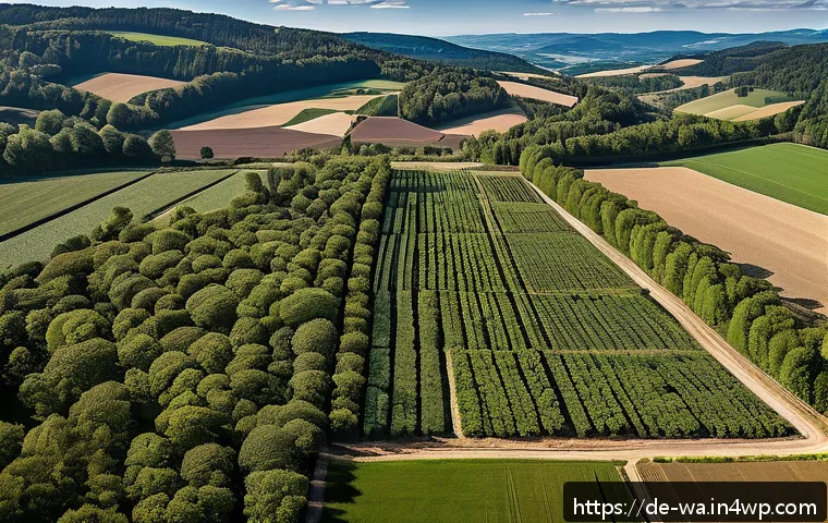 탄소 격리 식재 프로젝트의 자원 활용 최적화 방안 - A detailed aerial view of a large reforestation area in southern Germany featuring a diverse multipu...