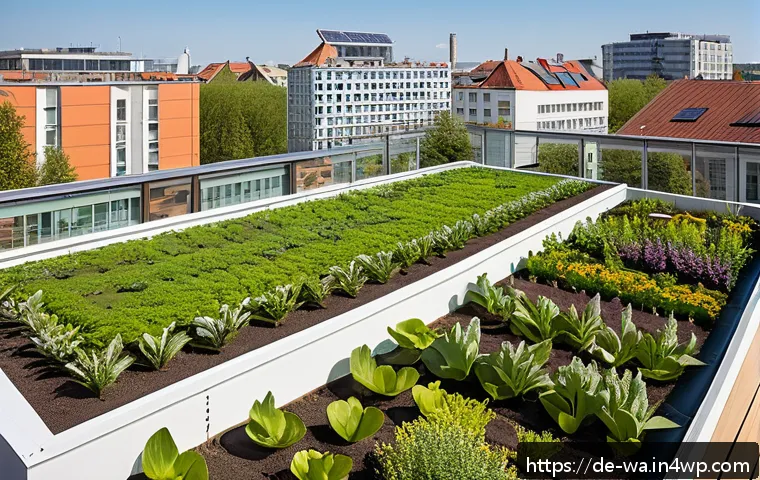 탄소 격리 식재의 지속 가능한 개발 목표 연계 - A vibrant urban green rooftop garden in Berlin during springtime, featuring diverse native German pl...